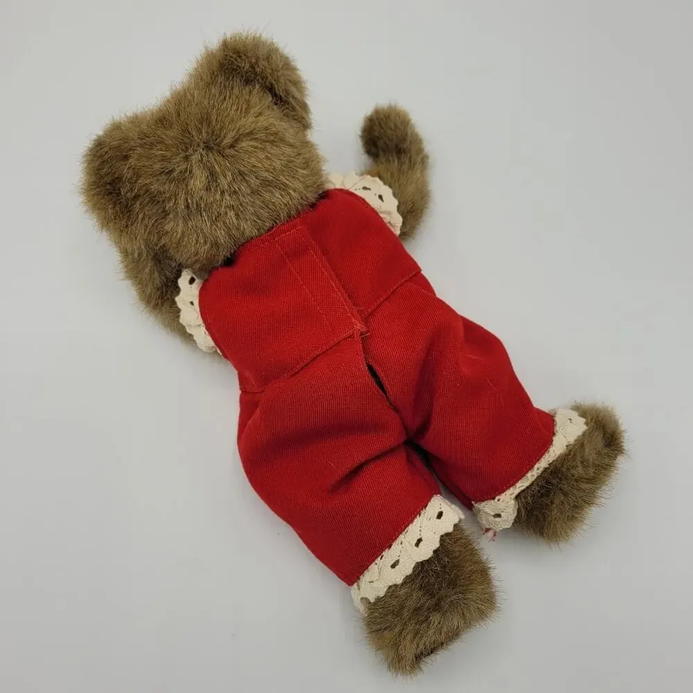 Vintage 1999 Boyd's Alexandra Collection Bear Red Overalls Hair Bow Eyelet Trim